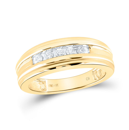 14K Yellow Gold Mens Round Diamond Wedding Single Row Band Ring 1/4 Cttw, Mens Size: 7-13