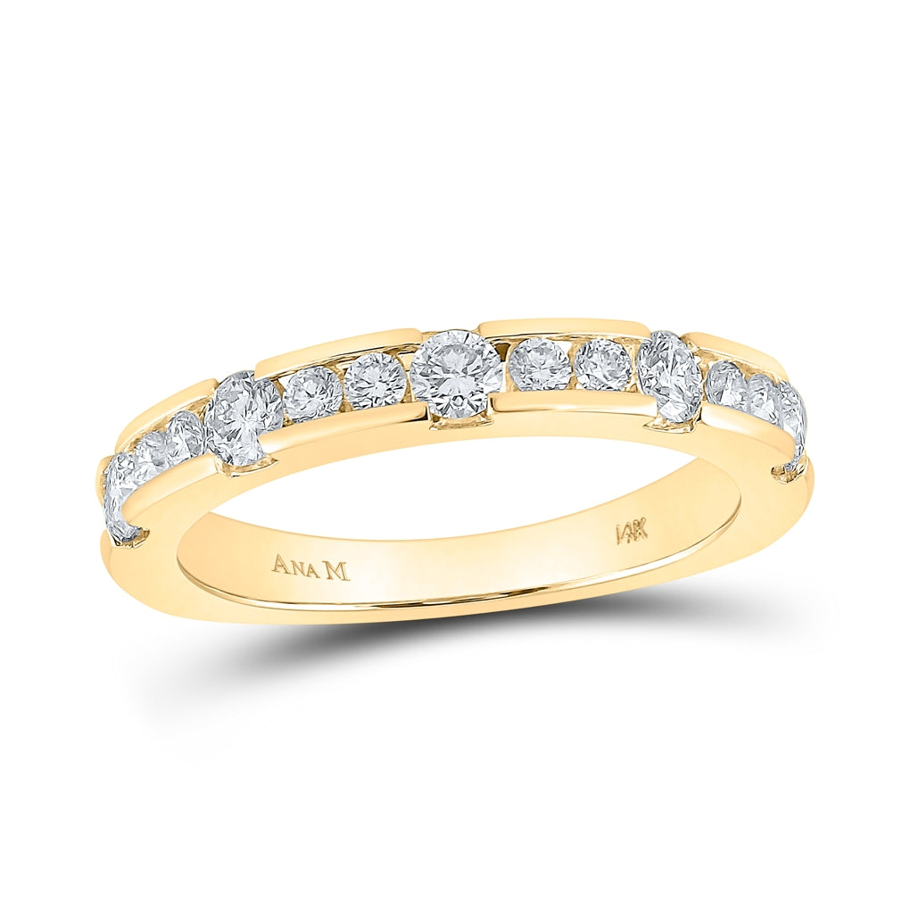 14K Yellow Gold Womens Round Diamond Wedding Single Row Band 3/4 Cttw, Womens Size: 5-10