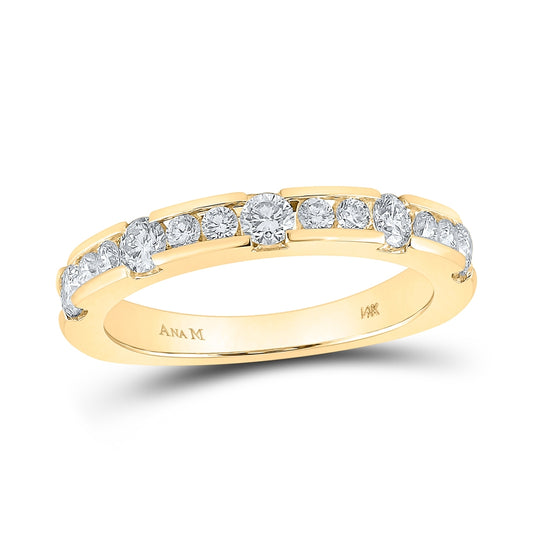 14K Yellow Gold Womens Round Diamond Wedding Single Row Band 3/4 Cttw, Womens Size: 5-10