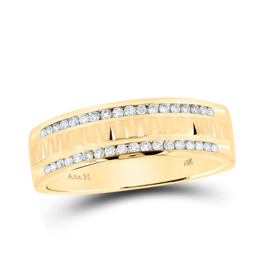 14K Yellow Gold Mens Round Diamond Wedding Double Row Band Ring 1/4 Cttw, Mens Size: 7-13