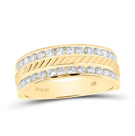 14K Yellow Gold Mens Round Diamond Machine-Set Wedding Band Ring 1 Cttw, Mens Size: 7-13