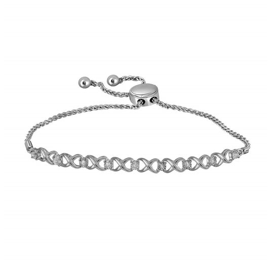 Sterling Silver Womens Round Diamond Infinity Bolo Bracelet 1/20 Cttw, Width: 0.22 In