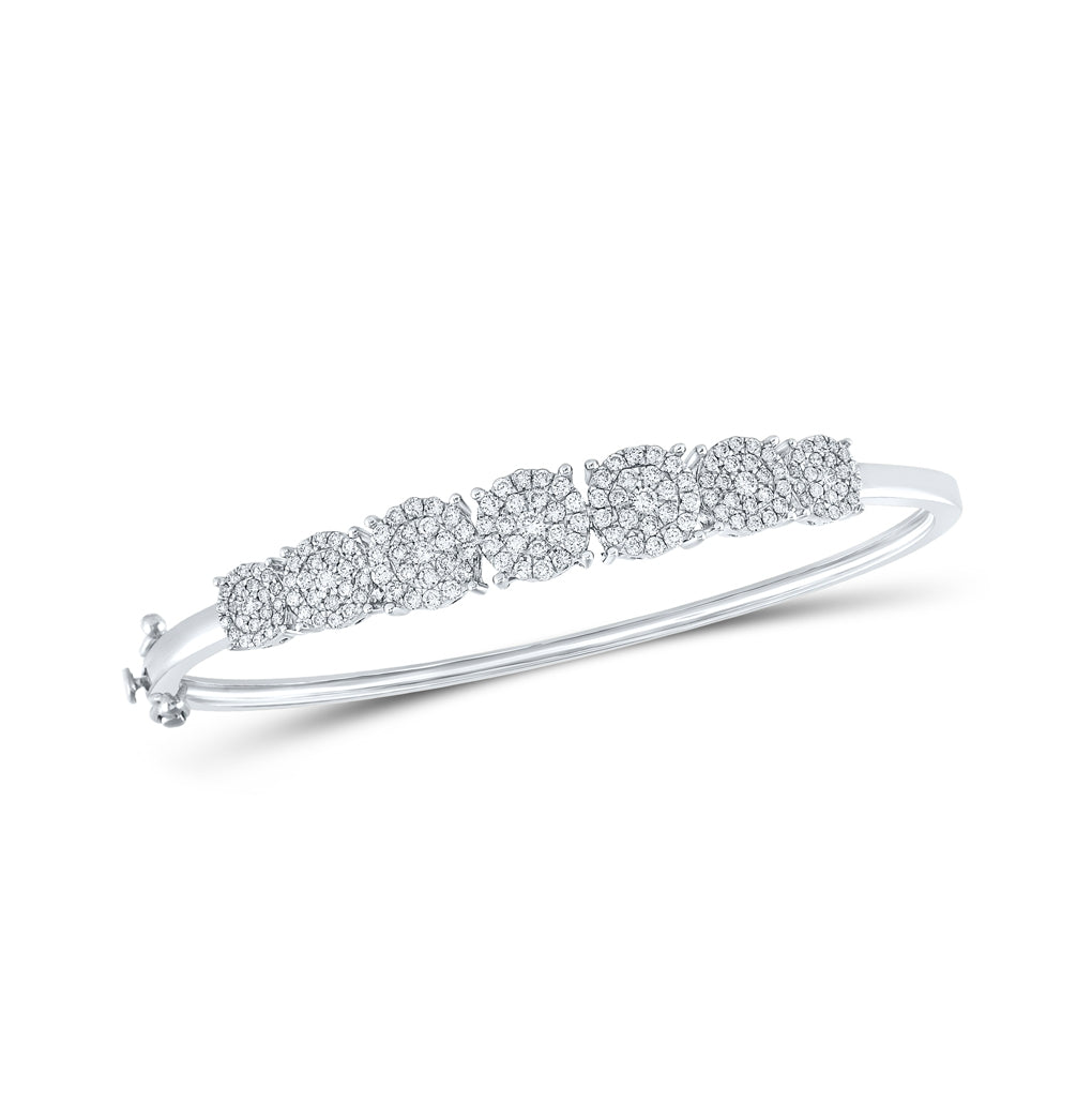 10K White Gold Womens Round Diamond Cluster Bangle Bracelet 1-1/3 Cttw