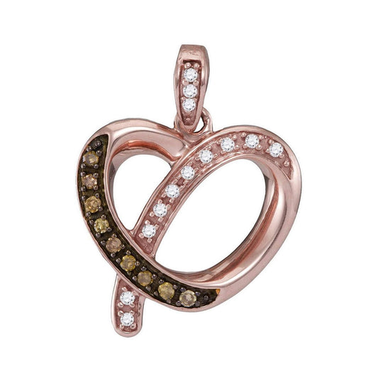 14kt Rose Gold Womens Round Brown Diamond Heart Pendant 1/8 Cttw