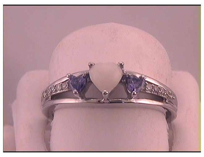 Sterling Silver 1/10 Ct Diamond 1/3 Ct-opal 1/12 Ct-ame Ring