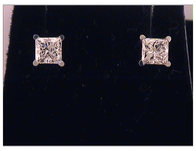 14kt Yellow Gold 1 1/2ctw Dia Princess Earring Platinum+