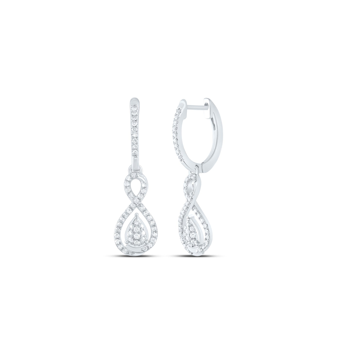 10K White Gold Womens Round Diamond Teardrop Dangle Earrings 3/8 Cttw