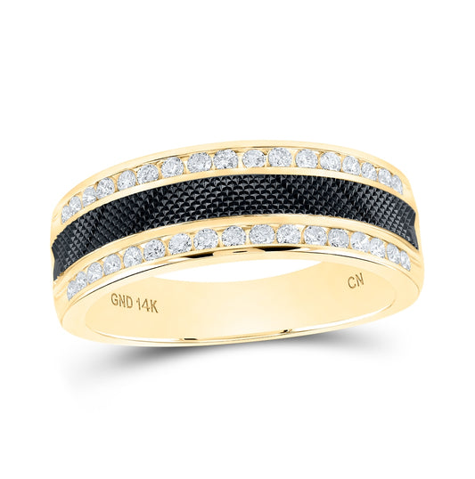 14K Yellow Gold Mens Round Diamond Wedding Double Row Band Ring 1/2 Cttw, Mens Size: 7-13