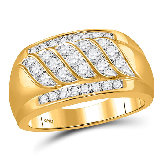 14K Yellow Gold Mens Round Diamond Wedding Band Ring 1ctw, Mens Size: 7-13