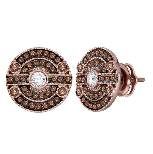 14kt Rose Gold Womens Round Brown Diamond Stud Earrings 5/8 Cttw