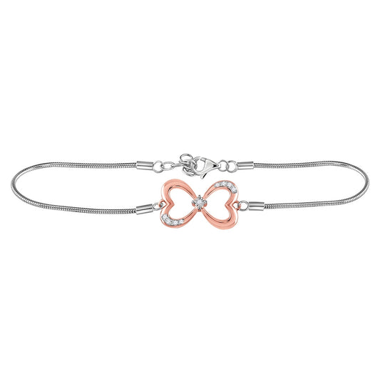 Sterling Silver Womens Round Diamond Infinity Heart Fashion Bracelet 1/20 Cttw, Width: 0.45 In