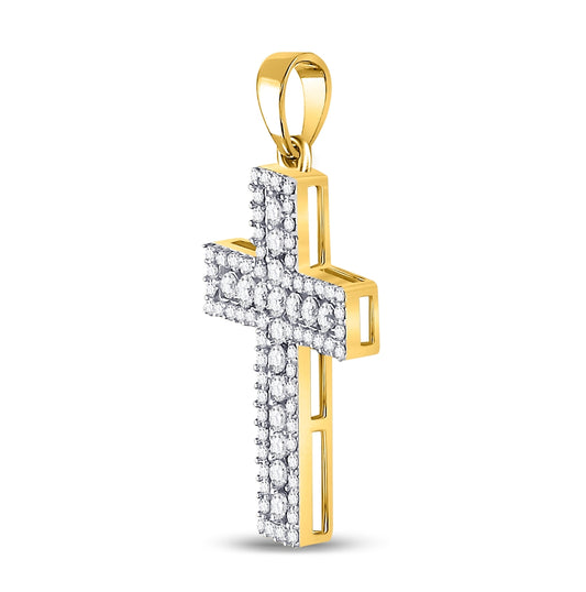 14K Yellow Or White Or Rose Gold Womens Round Diamond Cross Pendant