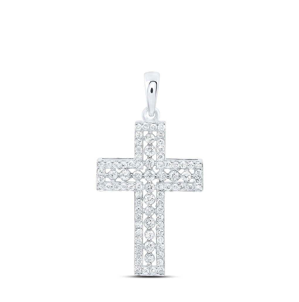 14K Yellow Or White Or Rose Gold Womens Round Diamond Cross Pendant