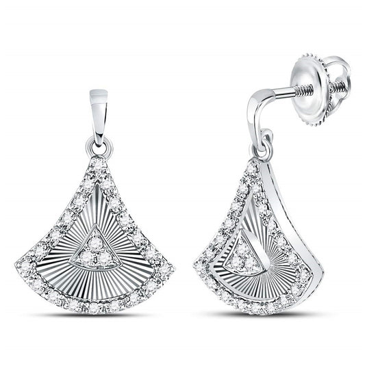 10K White Gold Womens Round Diamond Fan Dangle Earrings 1/5 Cttw