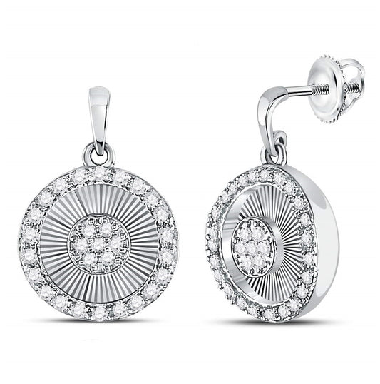 10K White Gold Womens Round Diamond Circle Dangle Earrings 1/4 Cttw