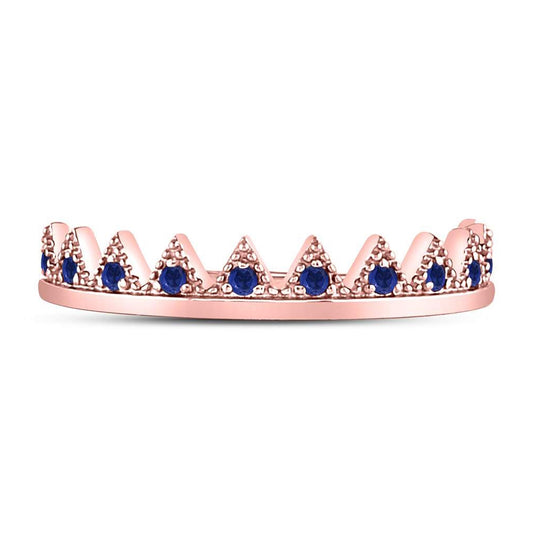 10K Rose Gold Womens Round Blue Sapphire Chevron Stackable Band Ring 1/10 Cttw, Womens Size: 5-10