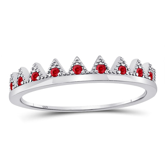 10kt White Gold Womens Round Ruby Beaded Chevron Stackable Band Ring 1/10 Cttw