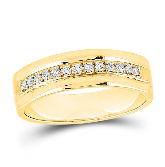 14K Yellow Gold Mens Round Diamond Wedding Single Row Band Ring 1/5 Cttw, Mens Size: 7-13