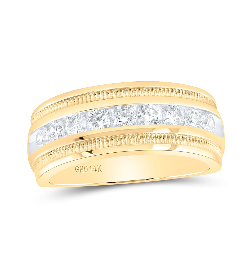 14K Yellow Gold Mens Round Diamond Wedding Single Row Band Ring 1 Cttw, Mens Size: 7-13