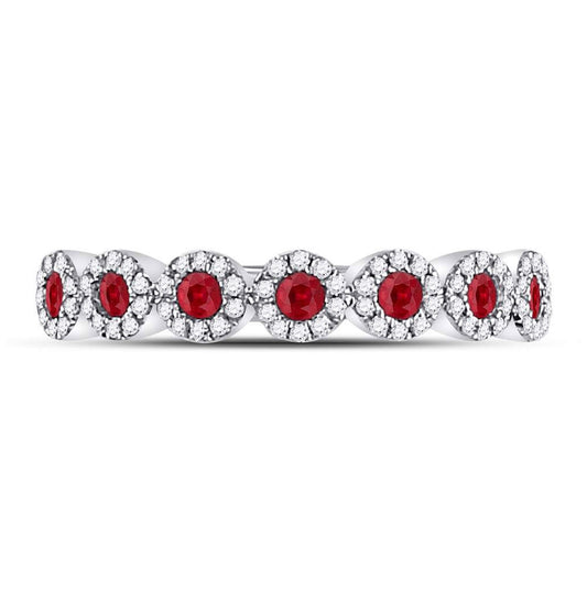 10K White Gold Womens Round Ruby Circle Stackable Band Ring 1/2 Cttw, Womens Size: 5-10