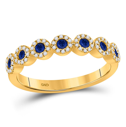 10kt Yellow Gold Womens Round Blue Sapphire Stackable Band Ring 1/2 Cttw