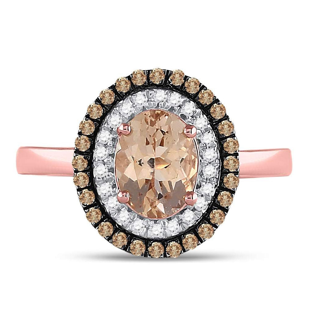 10K Rose Gold Womens Oval Morganite Solitaire Diamond Fashion Ring 1-1/2 Cttw, Womens Size: 5-10