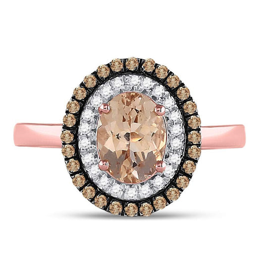 10K Rose Gold Womens Oval Morganite Solitaire Diamond Fashion Ring 1-1/2 Cttw, Womens Size: 5-10