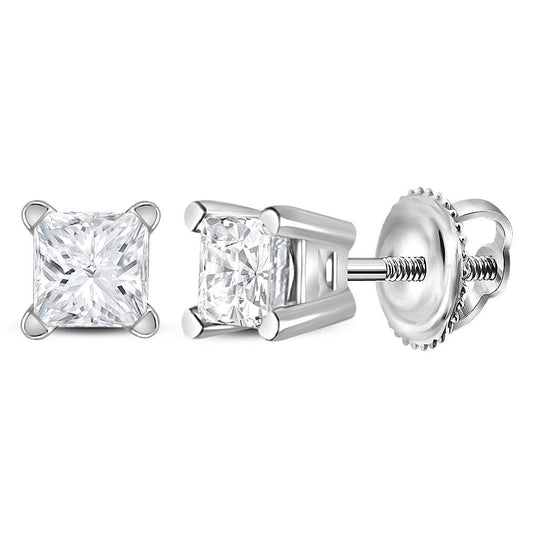 14K Yellow Or White Gold Unisex Princess Diamond Solitaire Stud Earrings 3/8 Cttw