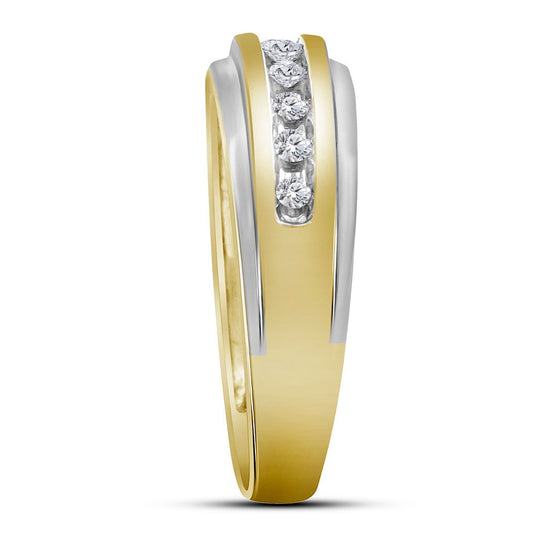 14K Yellow Gold Mens Round Diamond Wedding Band Ring 1/4 Cttw, Mens Size: 7-13