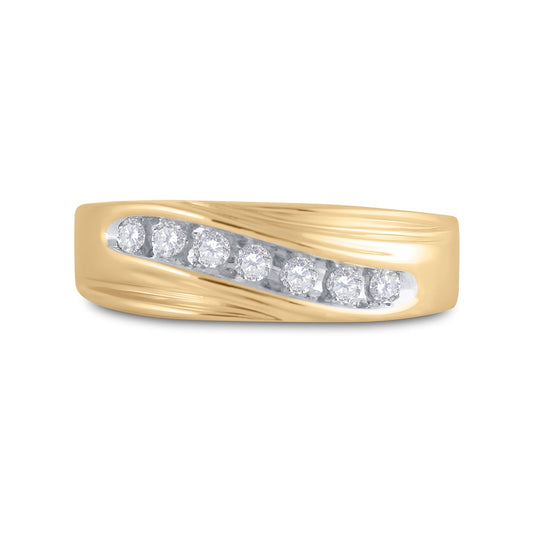 14K Yellow Gold Mens Round Diamond Wedding Band Ring 1/4ct., Mens Size: 7-13