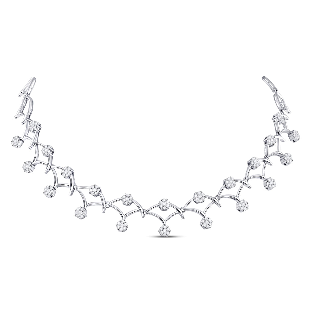 14K White Gold Womens Round Diamond Cocktail Cluster Necklace 3-1/2 Cttw, Length: 17.99 In