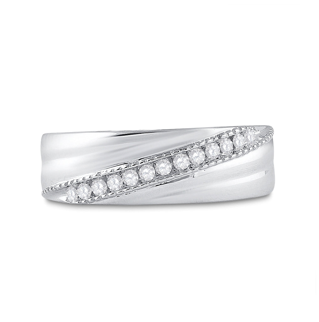 Sterling Silver Mens Round Diamond Wedding Diagonal Row Band Ring 1/5 Cttw, Mens Size: 7-13