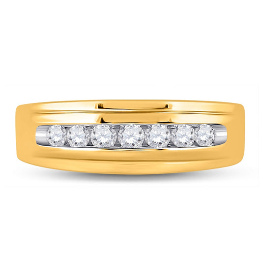 14K Yellow Gold Mens Round Diamond Wedding Single Row Band Ring 1/2 Cttw, Mens Size: 7-13