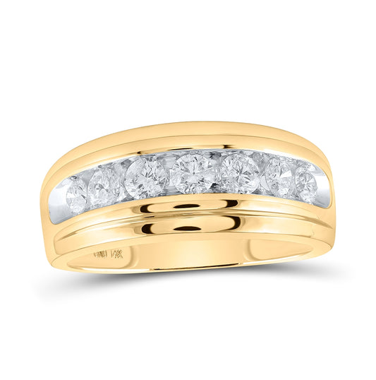 14K Yellow Gold Mens Round Diamond Wedding Channel-Set Band Ring 1 Cttw, Mens Size: 7-13