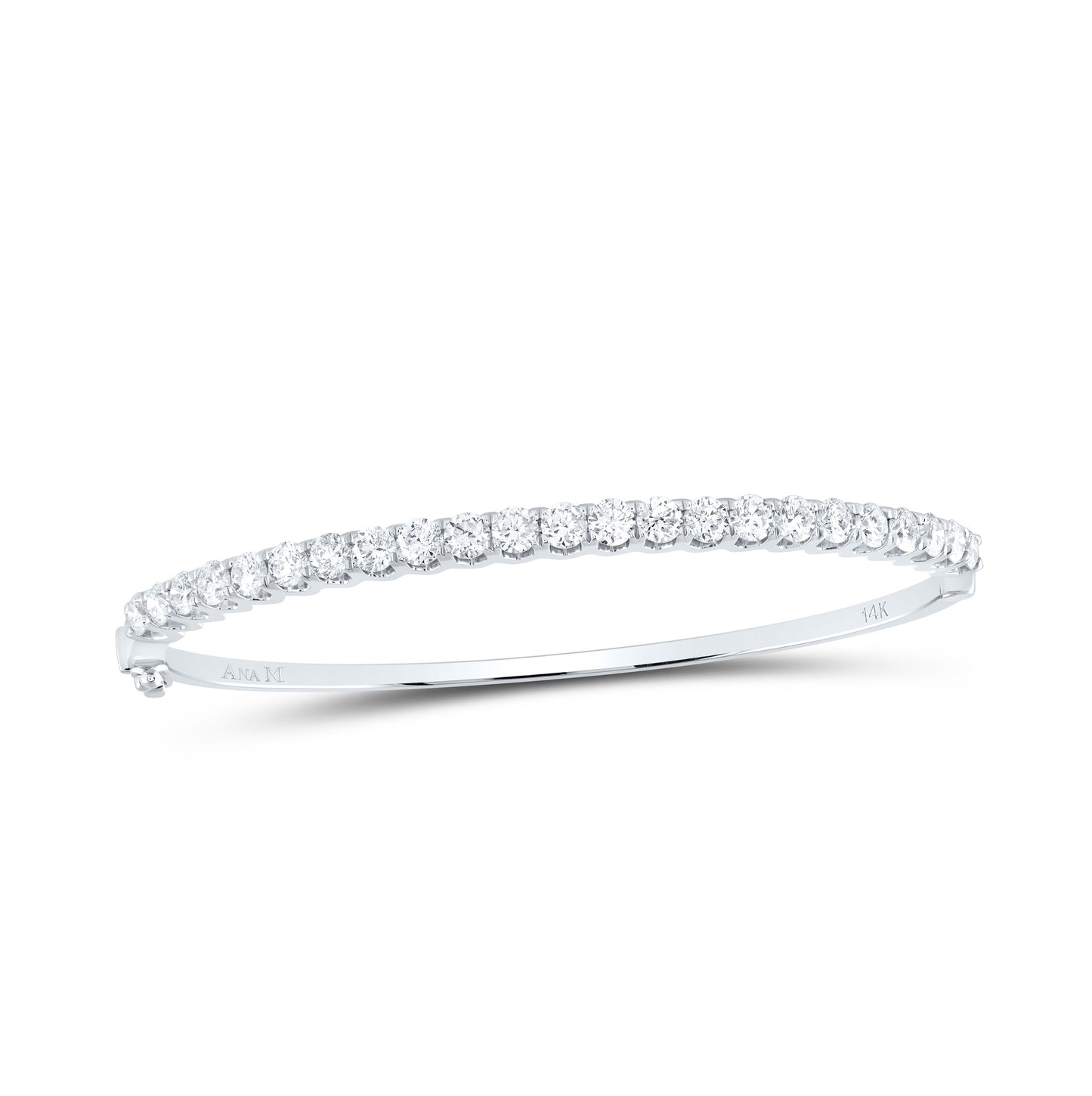 14kt White Gold Womens Round Diamond Classic Bangle Bracelet 3.00 Cttw