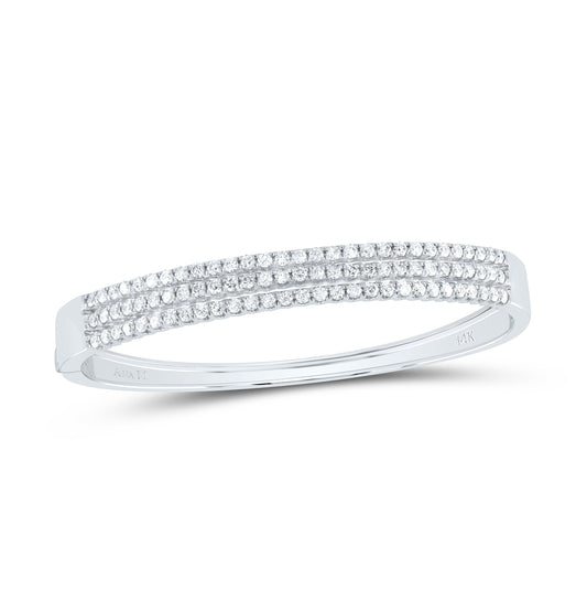 14kt White Gold Womens Round Diamond 3-row Bangle Bracelet 3.00 Cttw