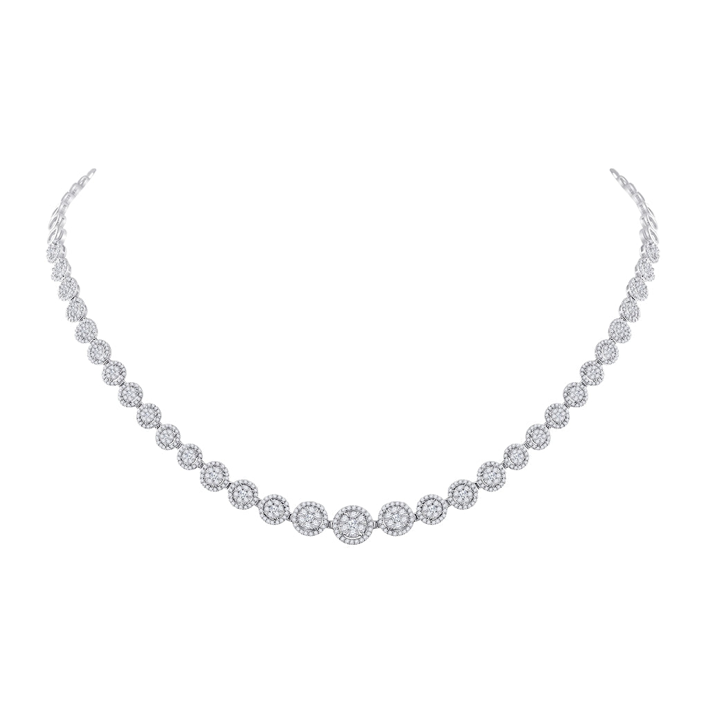 14K White Gold Womens Round Diamond Graduated Halo Tennis Necklace 3 Cttw