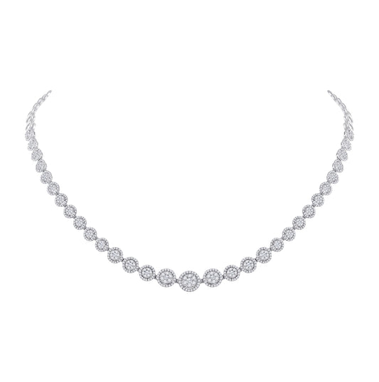 14K White Gold Womens Round Diamond Graduated Halo Tennis Necklace 3 Cttw