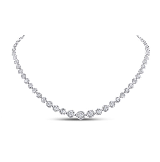 14kt White Gold Womens Round Diamond Graduated Halo Cluster Tennis Necklace 4-7/8 Cttw