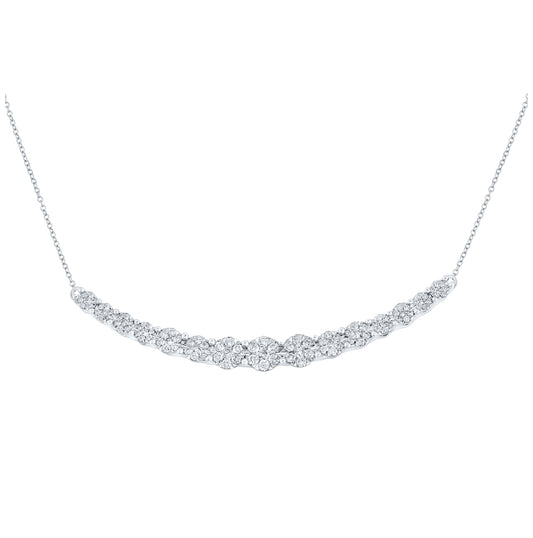 14kt White Gold Womens Round Diamond Graduated Curved Bar Necklace 7/8 Cttw