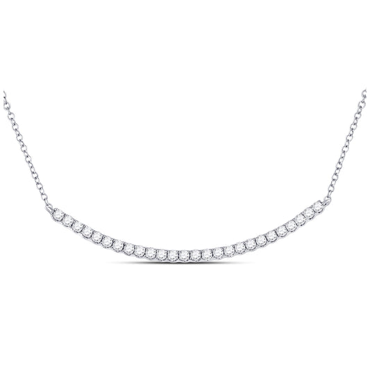 14K White Gold Womens Round Diamond Curved Bar Necklace 3/4 Cttw, Length: 17.99 In