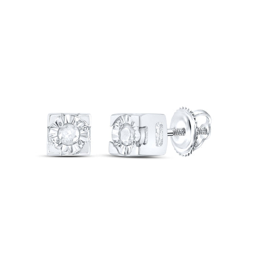 Sterling Silver Womens Round Diamond Solitaire Stud Earrings 1/20ctw, Length: 0.12 Inch Width: 0.12 Inch