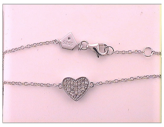 Sterling Silver Womens Round Diamond Fashion Heart Bracelet 1/10 Cttw