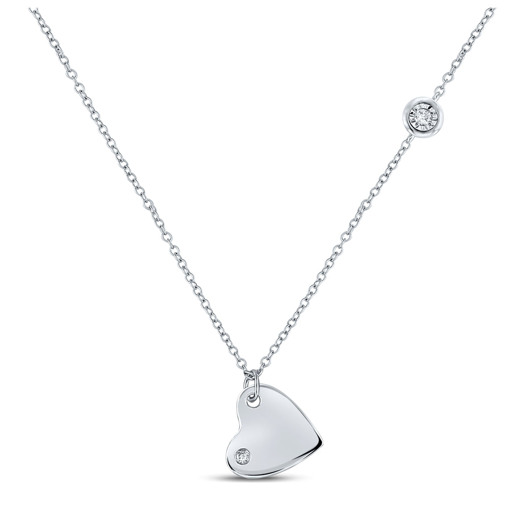 Sterling Silver Womens Round Diamond Fashion Heart Necklace 1/20 Cttw