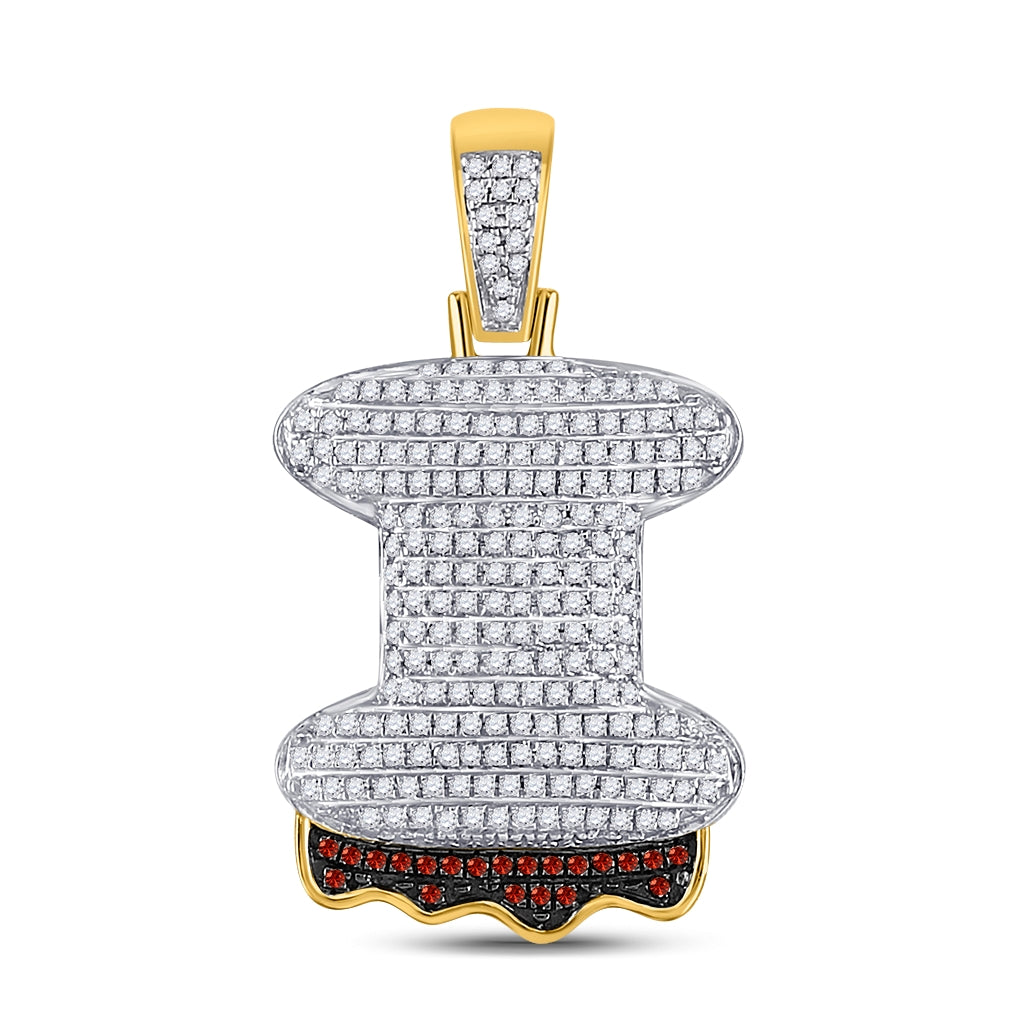 10K Yellow Gold Mens Round Red Color Enhanced Diamond Letter Blood Charm Pendant