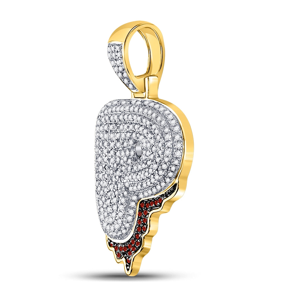 10K Yellow Gold Mens Round Red Color Enhanced Diamond Letter Blood Charm Pendant