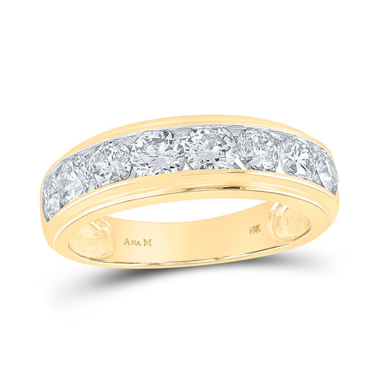 14K Yellow Gold Mens Round Diamond Wedding Single Row Band Ring 2 Cttw, Mens Size: 7-13