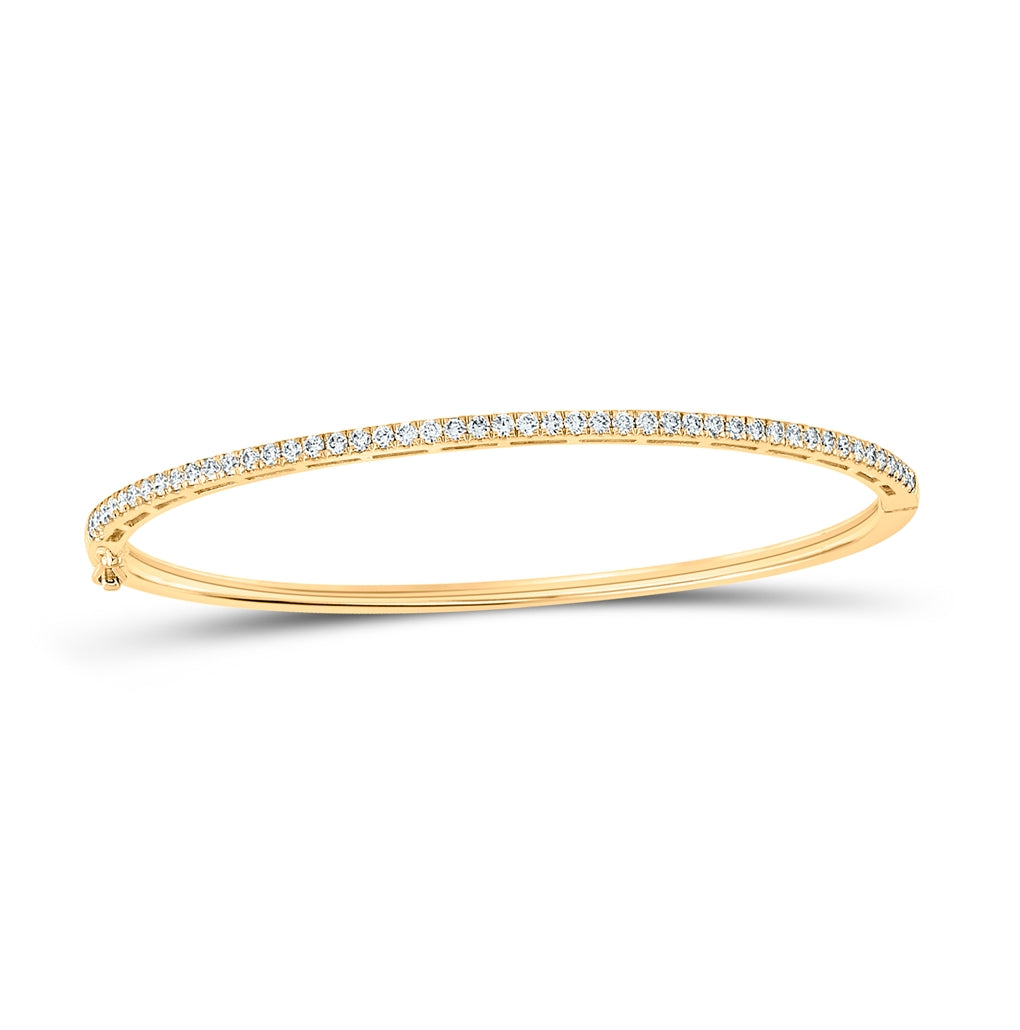 14K Yellow Gold Womens Round Diamond Single Row Bangle Bracelet 1 Cttw