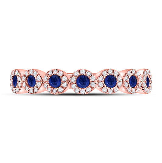 10K Rose Gold Womens Round Blue Sapphire Stackable Band Ring 1/2 Cttw, Womens Size: 5-10