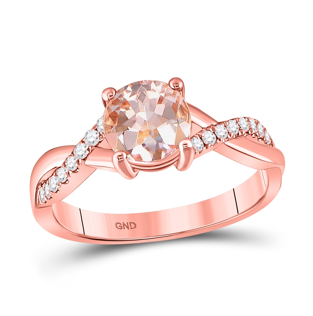 10K Rose Gold Womens Round Morganite Solitaire Ring 1-1/3 Cttw, Womens Size: 5-10